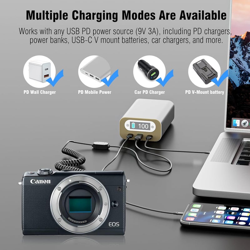 F1TP DR-E12 DC Coupler LP-E12 Dummy Battery USB Kit for Canon EOS M, M2, M10, M50, M50 Mark II, M100, M200, Kiss M M2 Cameras - Image 4